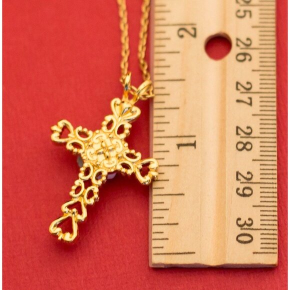 Vintage Cross Gold Tone with Delicate Rose 18 Inch By Avon - F6 - Picture 3 of 3